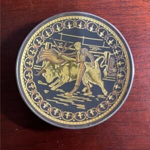 Vintage Bullfighter Damascene Toledo Ware Small Footed Trinket Dish Black & Gold